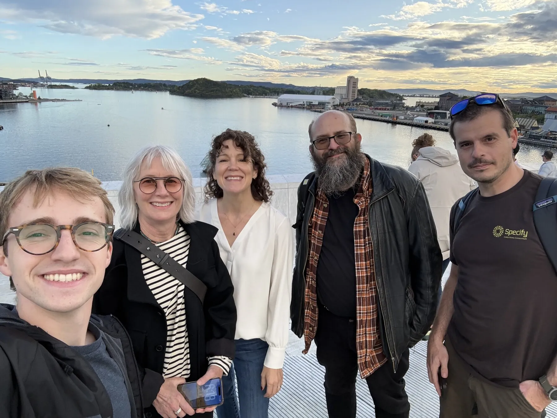 Grant and colleagues overlooking the water in Oslo
